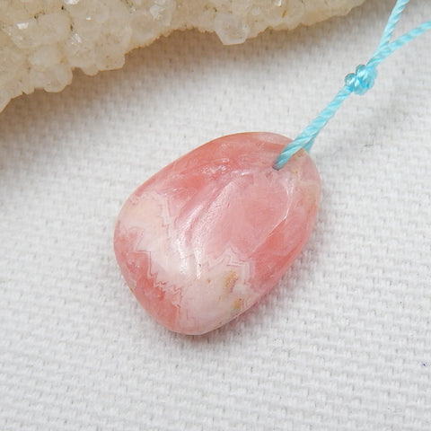 Natural Argentina Rhodochrosite Drilled Gemstone Pendant Bead, 19x15x6mm, 3.2g - MyGemGarden