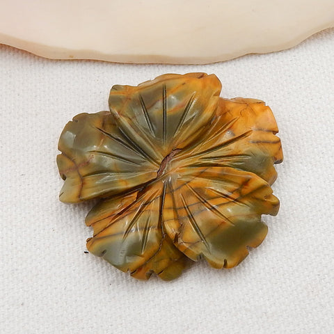 Hot Sale Multi Color Picasso Jasper Gemstone Flower Carved Cabochon, 42x42x8mm, 15.6g - MyGemGarden