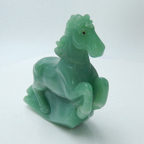 New, Carved Green Aventurine Gemstone Horse Ornament, 81x73x32mm, 159.2g - MyGemGarden