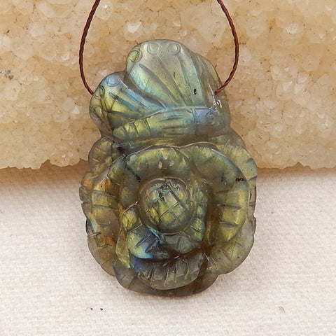 Carved Labradorite Flower and butterfly Pendant 39x26x8mm, 11.7g - MyGemGarden