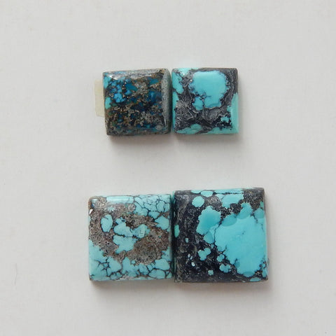 4 PCS Natural Square Turquoise Flatback Gemstone Cabochons, 10x3mm, 7x3mm, 1.8g - MyGemGarden