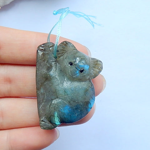 Labradorite carved koala Pendant Bead, 37x29x11mm, 15.2g - MyGemGarden