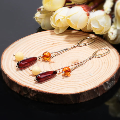 2018 New Design Hot Sale 925 Silver with Natural Amber Gemstone Earrings 5.3g - MyGemGarden