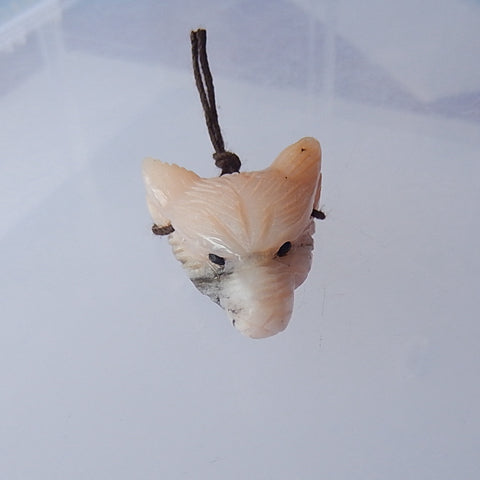 Natural Stone Pink Opal Handcarved Wolf Head Pendant Bead, 31x22x10mm, 5.7g - MyGemGarden