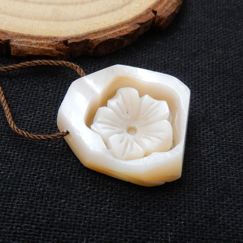 New Design!  Carved M.O.P Gemstone Flower Pendant Bead, 23x22x8mm, 5.6g - MyGemGarden