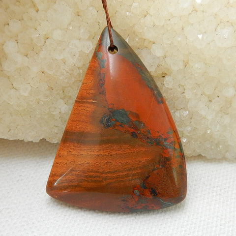 Natural Red River Jasper Gemstone Pendant Bead, 44x33x7mm, 13.2g - MyGemGarden