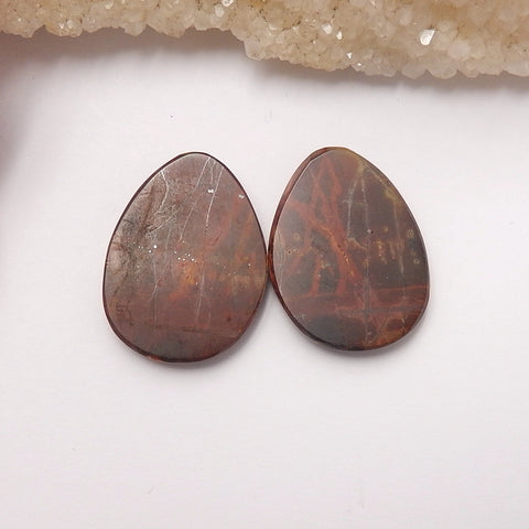 Natural Multi-Color Picasso Jasper Gemstone Cabochon Pair, 28x21x5mm, 8.7g - MyGemGarden