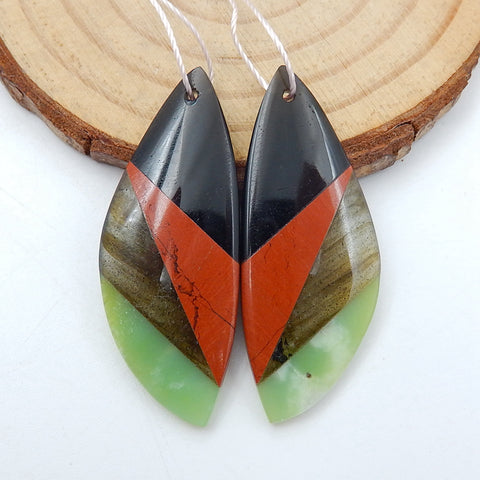 Obsidian, Red River Jasper, Serpentine and Labradorite Glued Gemstone Earrings Pair, 38x15x4mm, 6g - MyGemGarden