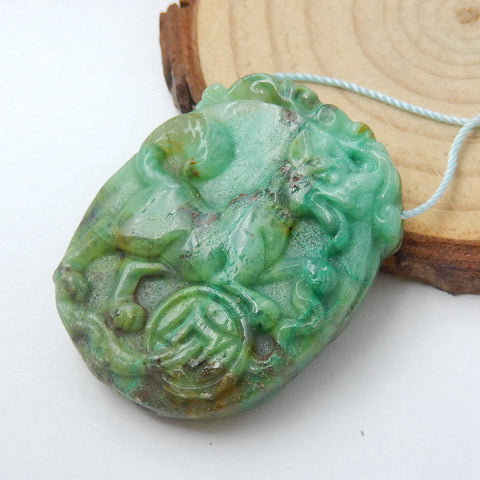 Carved Dog Chrysocolla Gemstone Pendant, 35x28x10mm, 16g - MyGemGarden