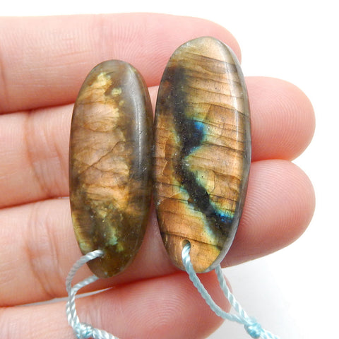 Natural Labradorite Drilled Oval Earrings Pair, 31x13x5mm, 7.74g - MyGemGarden