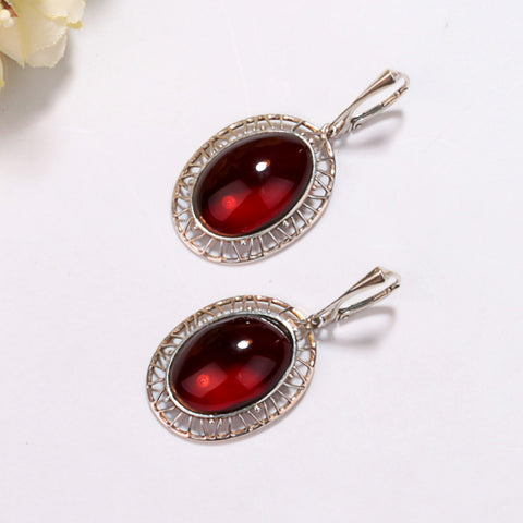 New Design Hot Sale 925 Silver with Natural Amber Gemstone Earrings 8.6g - MyGemGarden