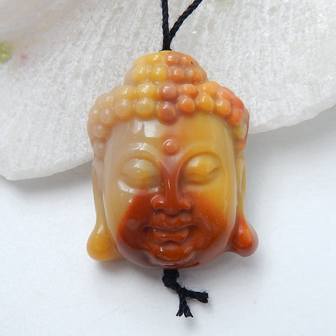 Mookaite  Jasper Carved buddha head Pendant Bead, 31x25x12mm, 14.3g - MyGemGarden