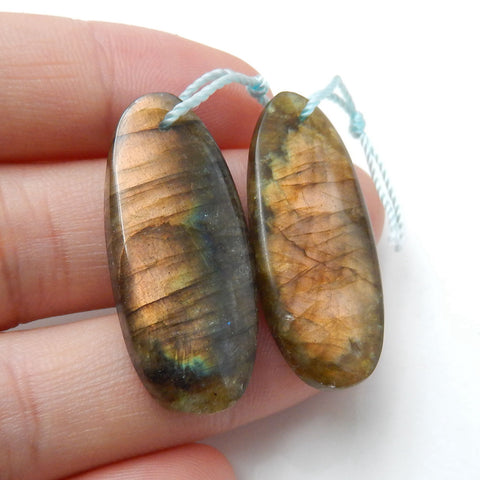 Natural Labradorite Drilled Oval Earrings Pair, 31x13x5mm, 7.74g - MyGemGarden