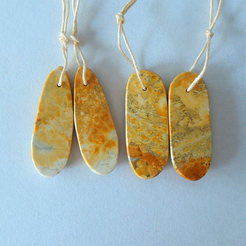 2 Pair Natural Orbicular Rhyolite Birds Eye Jasper Gemstone Earrings Pair 29x12x4mm 4.3g,30x11x4mm,3g - MyGemGarden