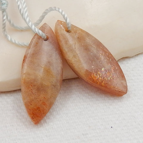 Sunstone Earrings Stone Pair, stone for earrings making, 22x9x4mm, 2.4g - MyGemGarden