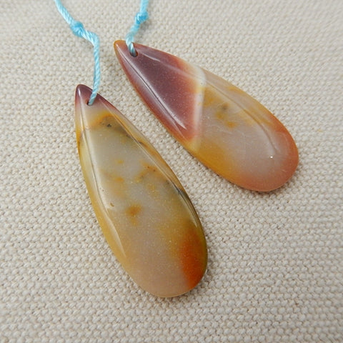 Mookaite Jasper Natural Gemstone Earrings Pair, 40x15x4mm, 7.6g - MyGemGarden