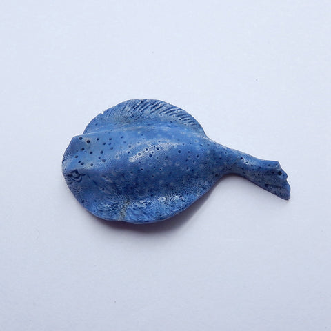 New Design!! Carved Blue Fossil Coral ray Gemstone Cabochon, 51x29x11mm, 11g - MyGemGarden