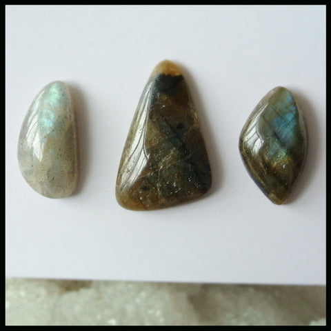 3PCS Natural Labradorite Gemstone Cabochon 28x18x5mm,22x13x6mm,8.75g - MyGemGarden