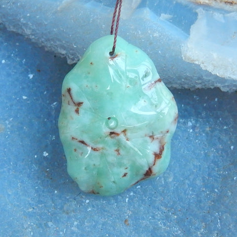 Top quality Chrysoprase Carved Frogs On Lotus Pendant, 40x29x12mm, 11.5g - MyGemGarden