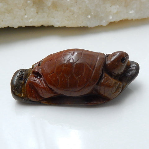 Handmade Warring States Red Agate Carved tortoise Cabochon, 42x19x15mm, 15.2g - MyGemGarden