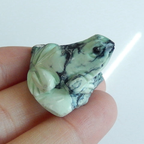 HOT SALE, Carved Gemstone Green Turquoise Cabochon, Carving Frog, 29x25x20mm, 9.3g - MyGemGarden