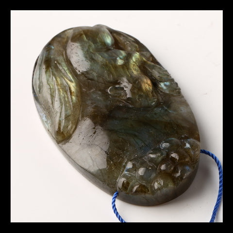 Labradorite Gemstone Squirrel Carved Ornament, 34x53x11mm, 32g - MyGemGarden