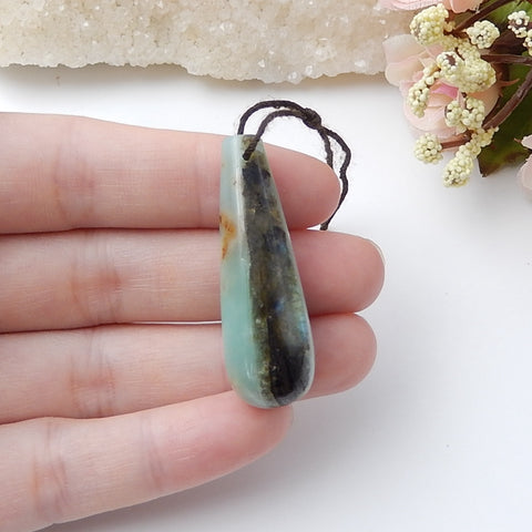 Natural Chrysoprase And Labradorite Glued Teardrop Pendant Bead, 40x13mm, 9.4g - MyGemGarden