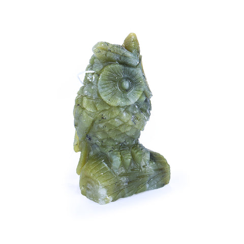 Beautiful Carved Serpentine Owl Gemstonne Pendant, 63x36x30mm, 86.2g - MyGemGarden