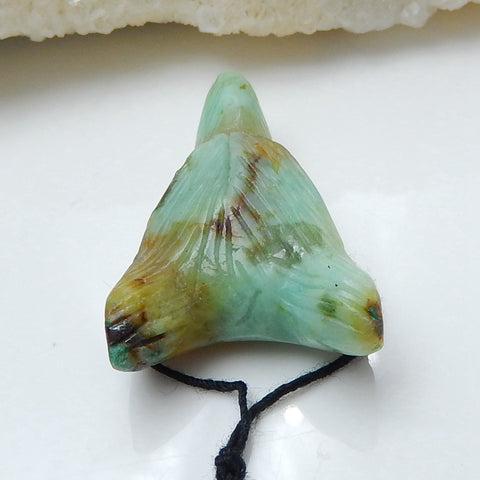 Handmade Carved Chrysocolla Gemstone Wolf Head Pendant Bead, 32x21x11mm, 7.4g - MyGemGarden