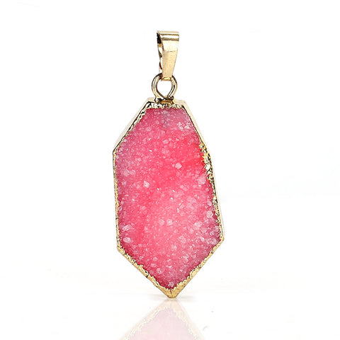 New! Gold Plated Crystal cluster Stone pink Pendant Jewelry for Women, 35x19x7mm, 6.4g - MyGemGarden