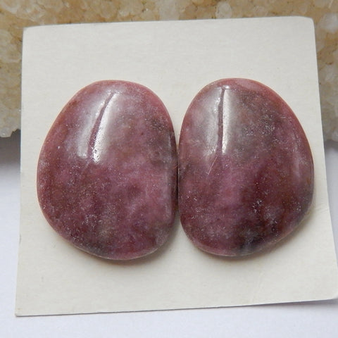 Natural Rhodonite Gemstone Cabochon Pair, 24x18x6mm, 9.4g - MyGemGarden