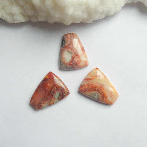 3 pcs Crazy Lace Agate  Cabochon Pairs 28x22x5mm,15.5g - MyGemGarden