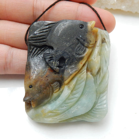 Unique Amazonite Carved angel fish Gemstone Fashion Gemstone Pendant, 51x42x10mm, 44.6g - MyGemGarden