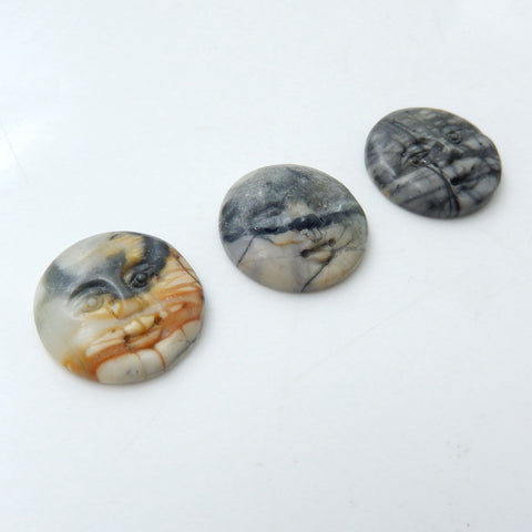 Natural Carved Picasso Jasper Faces Gemstone Cabochon, 18x5mm - MyGemGarden