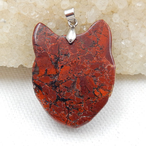 Carved Fox head African Blood Stone Gemstone Pendant, 925 Sterling Silver Buckle.33x26x11mm, 11.1g - MyGemGarden