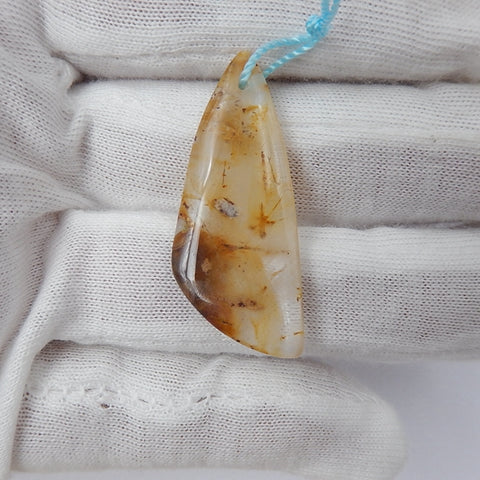 Gold Rutilated Quartz Gemstone Natural Pendant Bead, 36x15x4mm, 3.5g - MyGemGarden