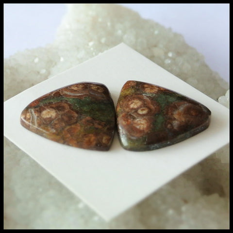 Natural Mushroom Jasper Gemstone Cabochon Pair 19x4mm,4.8g - MyGemGarden