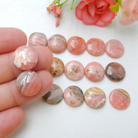 15 pcs Argentina Rhodochrosite Round Gemstone Cabochons, 12x5mm, 12x3mm, 19.3g - MyGemGarden