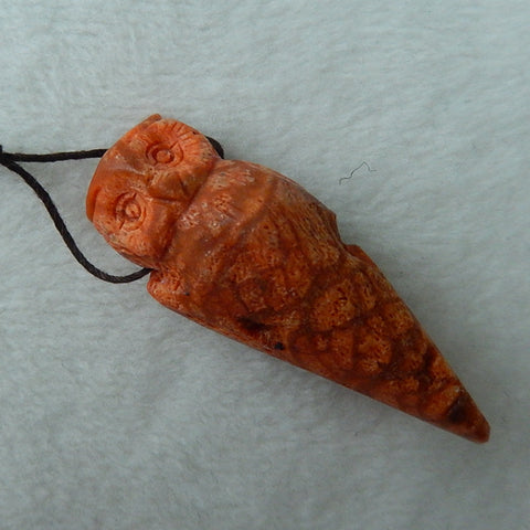 Accept Custom Size New Fashion Orange Fossil Coral Carved Owl, 48x19x16mm, 11g - MyGemGarden