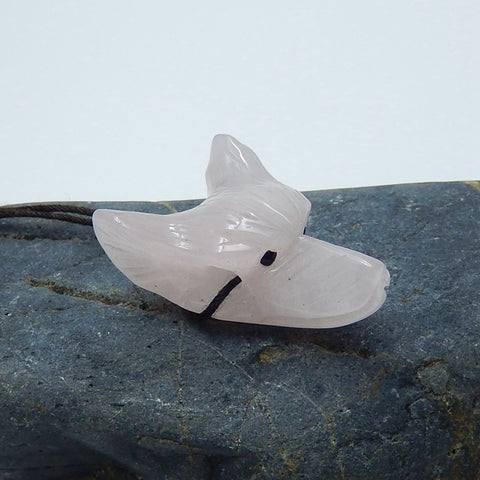 Rose Quartz Carved Wolf Head Pendant Bead, 31x23x13mm, 8.5g - MyGemGarden