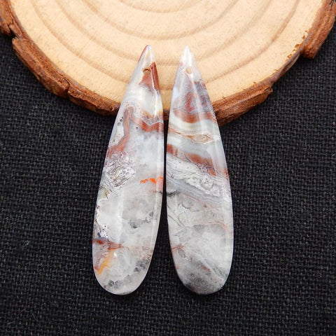 Natural Crazy Lace Agate Teardrop Earrings Stone Pair, stone for earrings making, 43x11x5mm, 6.8g