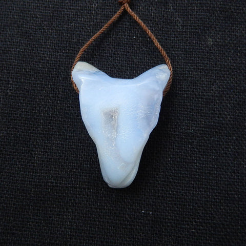 Handmade Blue Lace Agate Carved Wolf Head Pendant Stone, 30x23x12mm, 8.7g - MyGemGarden