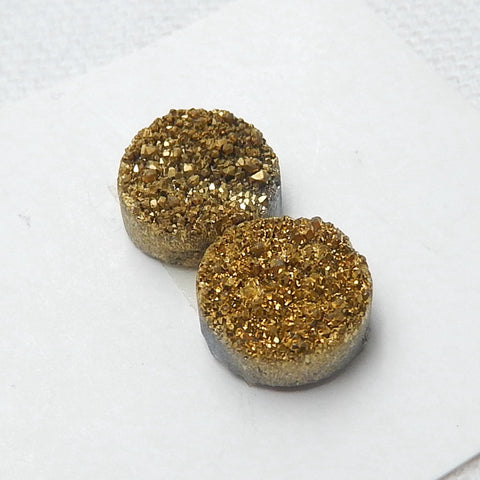 High Quality Raw Golden Crystal 10mm round cabochons Pair, 10x10x5mm, 1.5g - MyGemGarden