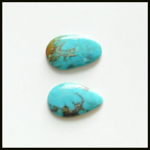 Natural Turquoise Gemstone Cabochon Pair 14x8x2mm,1.2g - MyGemGarden