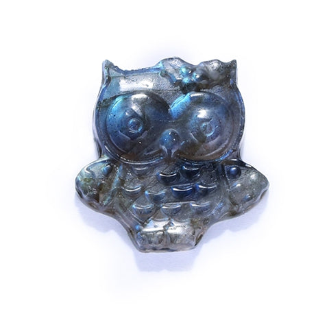 Carved Labradorite OWL Cabochon, 25x25x5mm, 5.14g - MyGemGarden