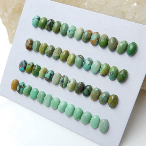 52 PCS Natural Oval Turquoise Flatback Gemstone Cabochons, 6x4x2mm, 4.3g - MyGemGarden