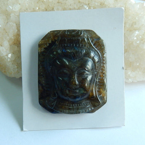 Handmade Labradorite Carving Buddha Gemstone Cabochon, , 42x35x10mm, 27.85g - MyGemGarden