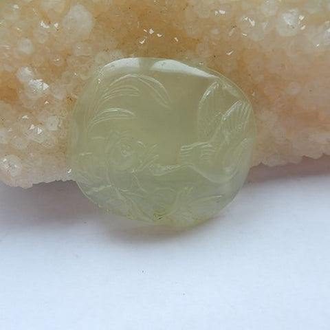 Natural Stone Nephrite jade Carved Flower Cabochon, 39x35x7mm, 14.1g - MyGemGarden