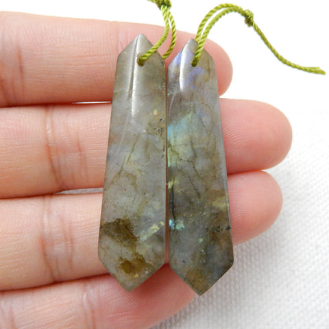 Natural Labradorite Gemstone Earrings Beads, 42x11x5mm, 8.35g - MyGemGarden