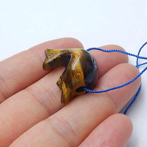 New design Tiger-Eye Gemstone Carved fish Pendant Bead, 26x21x13mm, 5.6g - MyGemGarden